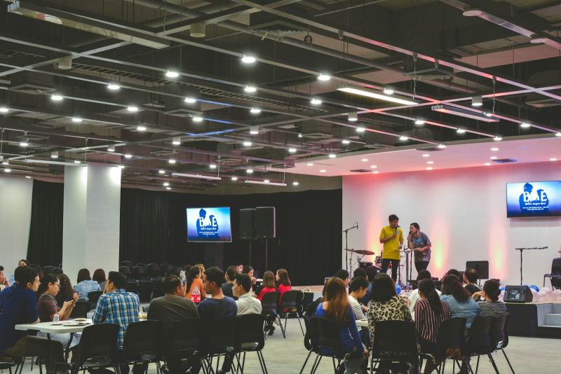 Conference hall with stage and seating