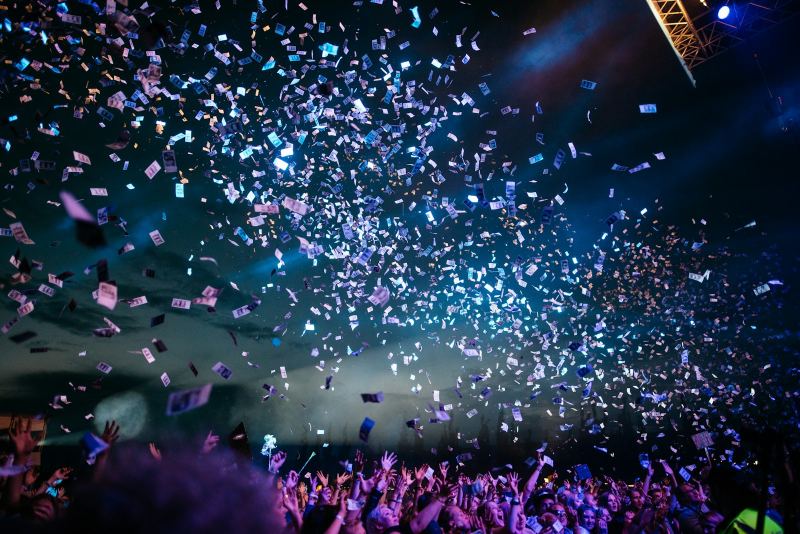 Celebration with confetti at a launch event