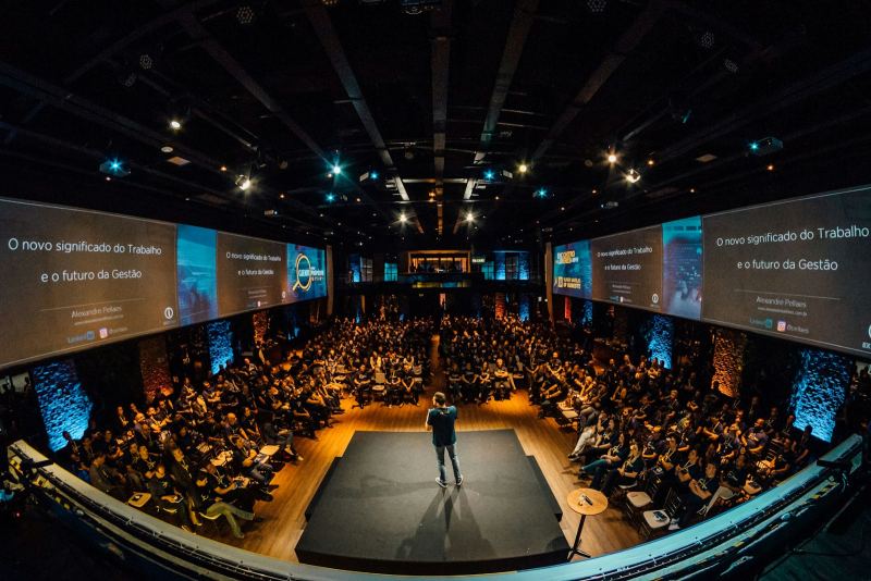 Wide view of a large stage and audience