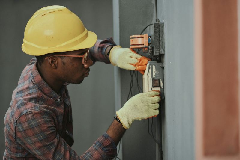 Site technician wearing a safety helmet