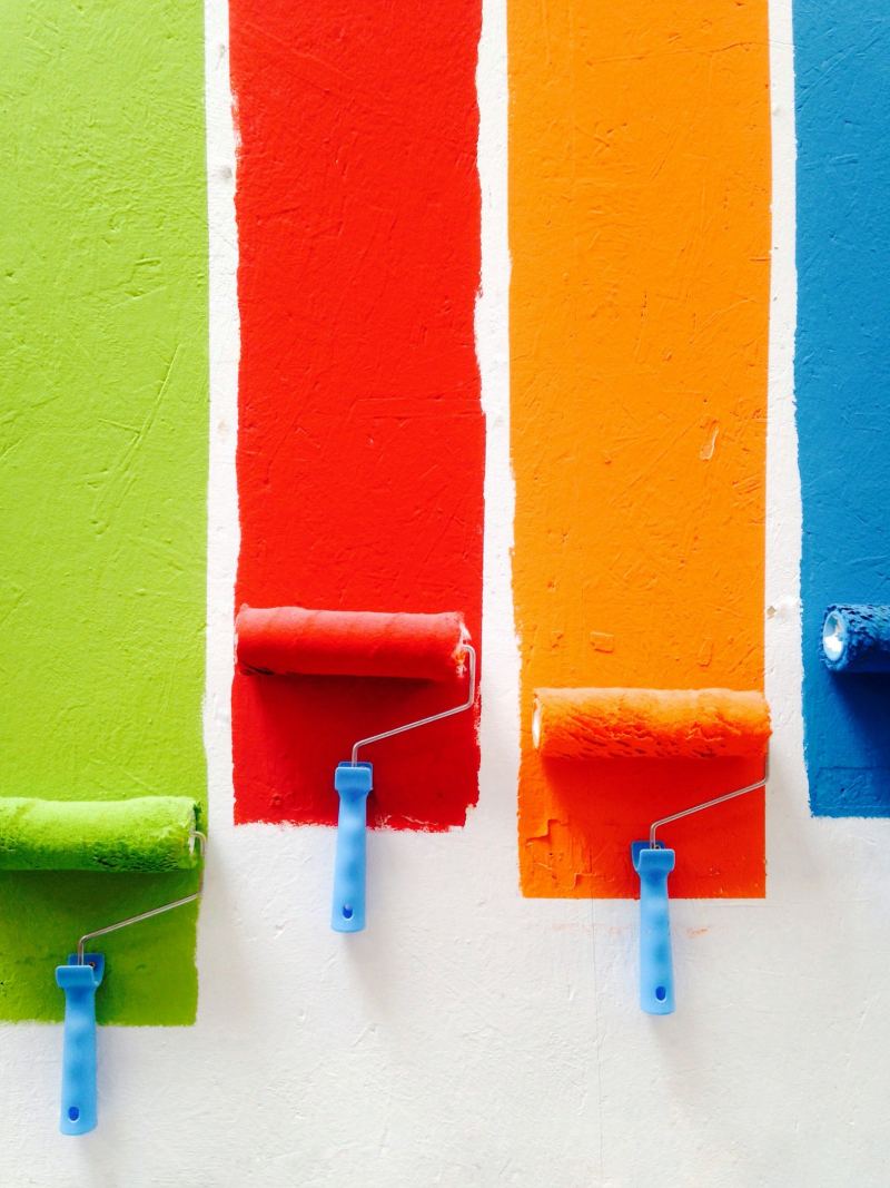 Colourful wall painted with rollers